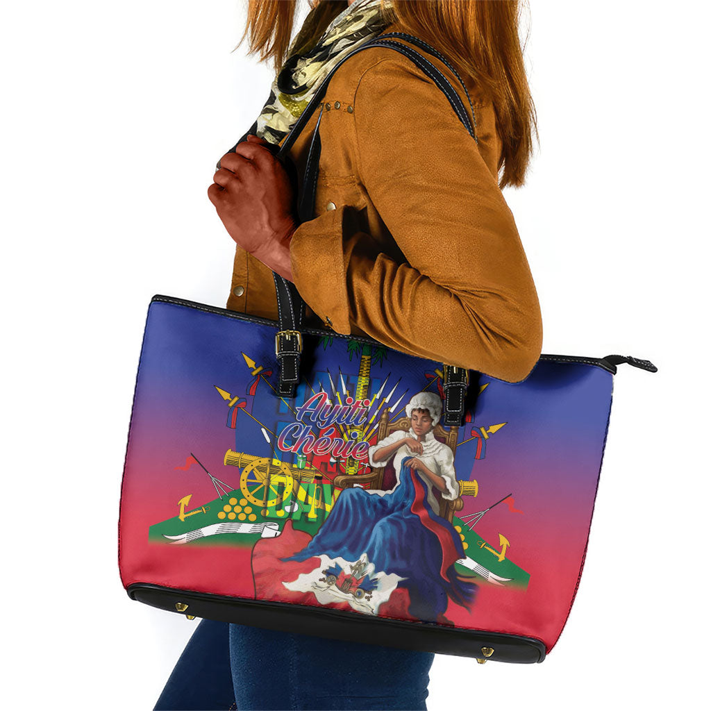 Catherine Flon Haiti Flag Day Leather Tote Bag Ayiti Cherie Coat Of Arms