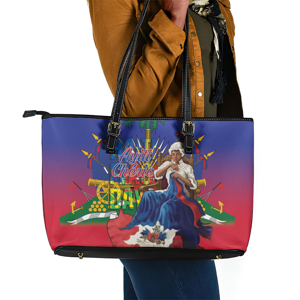 Catherine Flon Haiti Flag Day Leather Tote Bag Ayiti Cherie Coat Of Arms