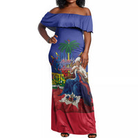 Catherine Flon Haiti Flag Day Off Shoulder Maxi Dress Ayiti Cherie Coat Of Arms