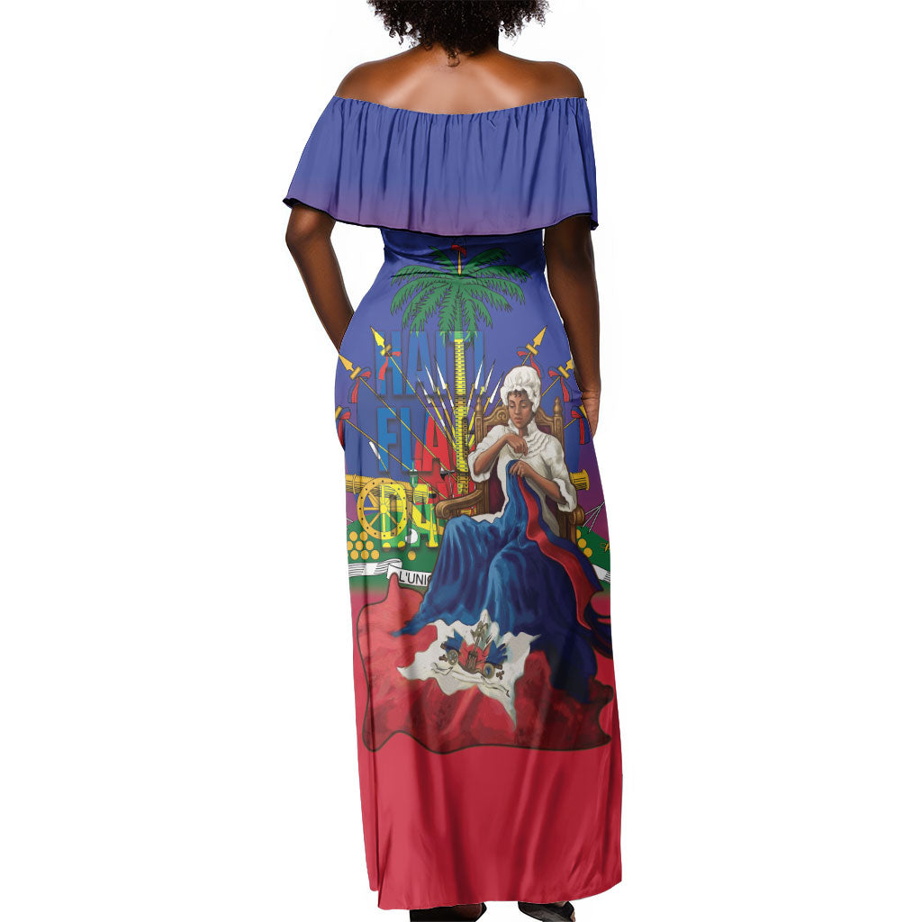 Catherine Flon Haiti Flag Day Off Shoulder Maxi Dress Ayiti Cherie Coat Of Arms