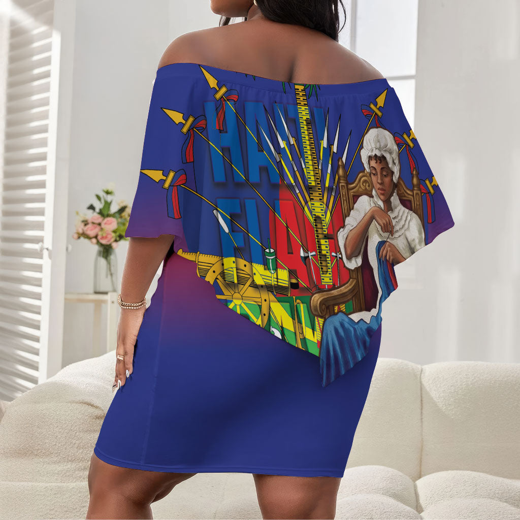 Catherine Flon Haiti Flag Day Off Shoulder Short Dress Ayiti Cherie Coat Of Arms
