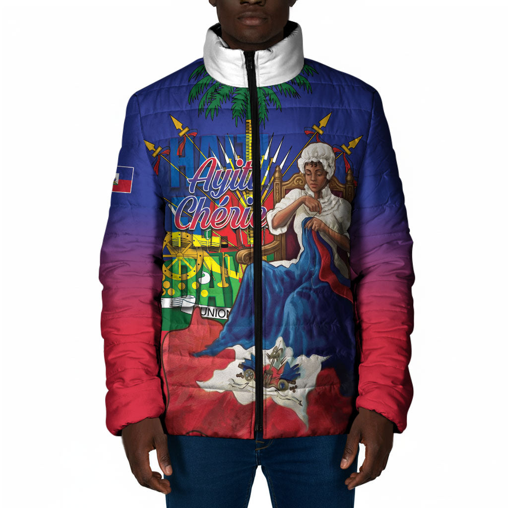 Catherine Flon Haiti Flag Day Padded Jacket Ayiti Cherie Coat Of Arms