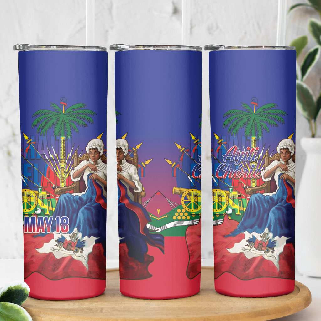 Catherine Flon Haiti Flag Day Skinny Tumbler Ayiti Cherie Coat Of Arms