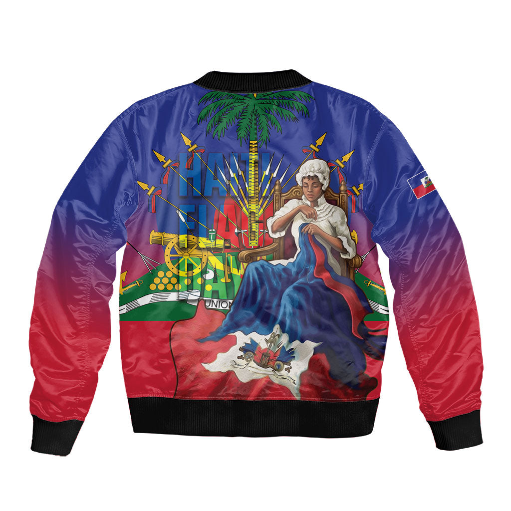 Catherine Flon Haiti Flag Day Sleeve Zip Bomber Jacket Ayiti Cherie Coat Of Arms