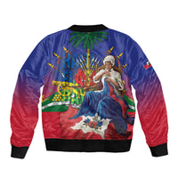 Catherine Flon Haiti Flag Day Sleeve Zip Bomber Jacket Ayiti Cherie Coat Of Arms