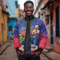 Catherine Flon Haiti Flag Day Sleeve Zip Bomber Jacket Ayiti Cherie Coat Of Arms