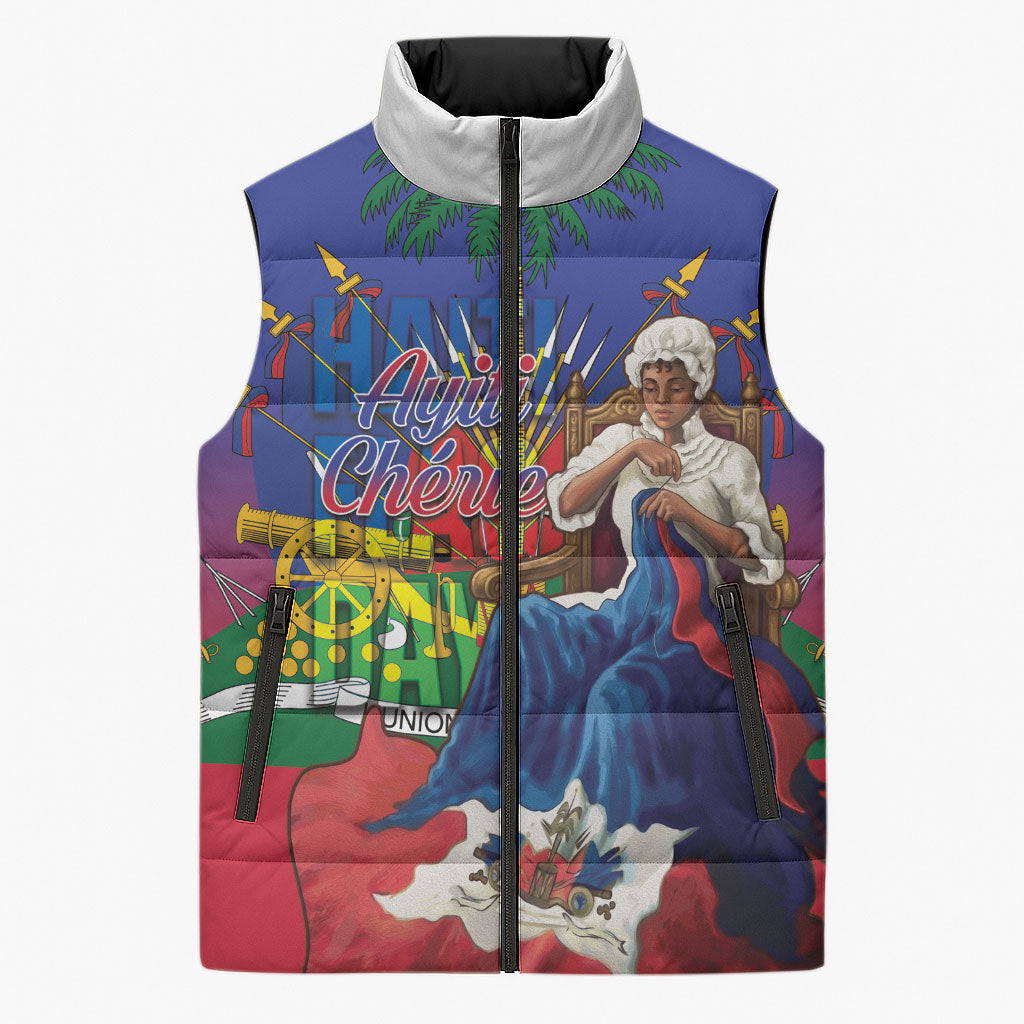 Catherine Flon Haiti Flag Day Sleeveless Puffer Jacket Ayiti Cherie Coat Of Arms