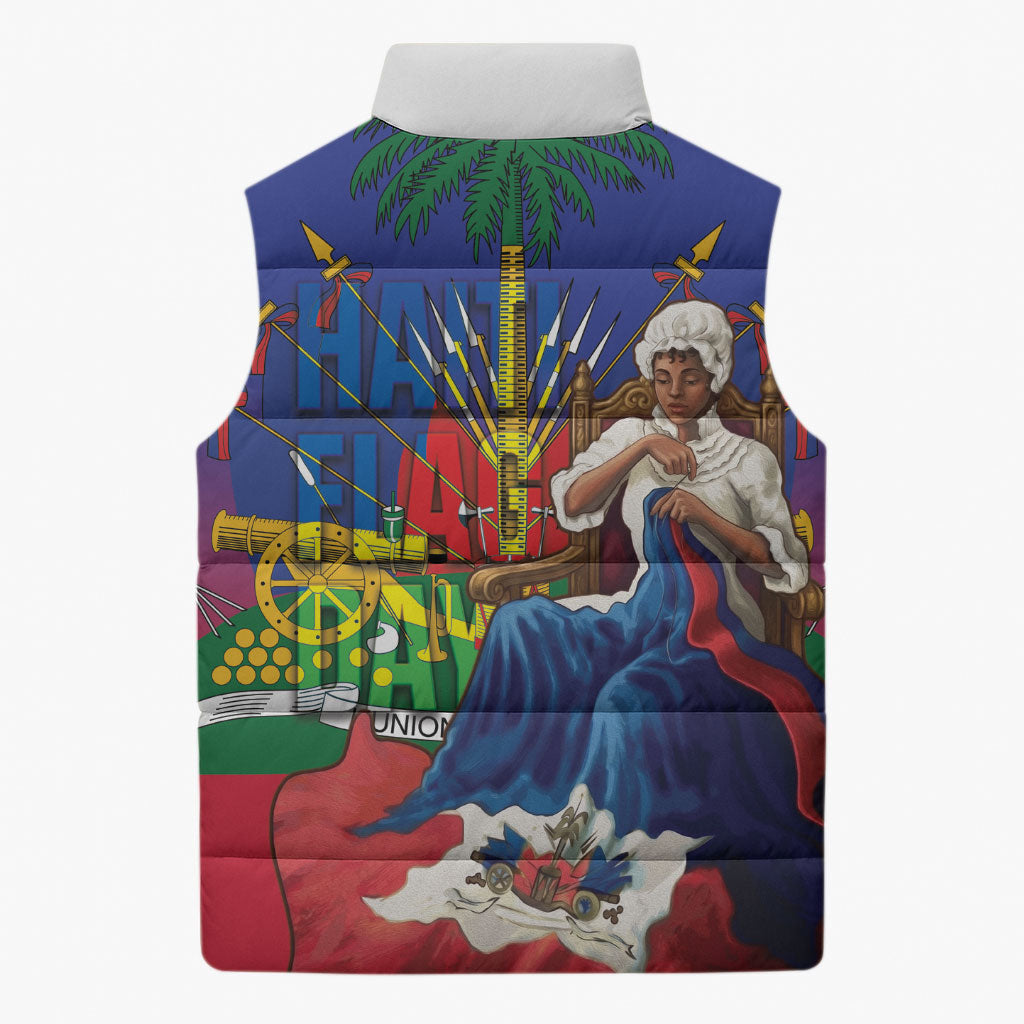 Catherine Flon Haiti Flag Day Sleeveless Puffer Jacket Ayiti Cherie Coat Of Arms