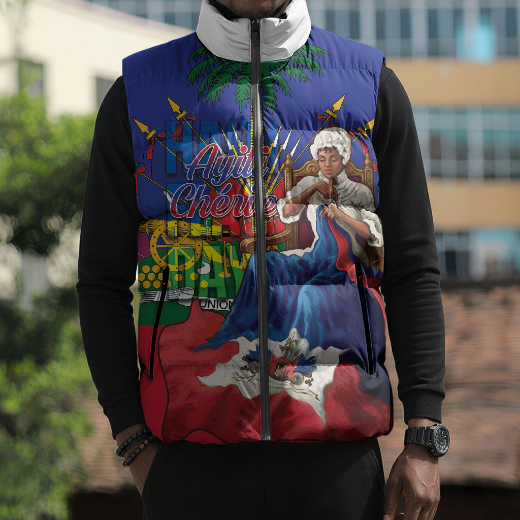 Catherine Flon Haiti Flag Day Sleeveless Puffer Jacket Ayiti Cherie Coat Of Arms