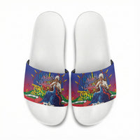 Catherine Flon Haiti Flag Day Slide Sandals Ayiti Cherie Coat Of Arms