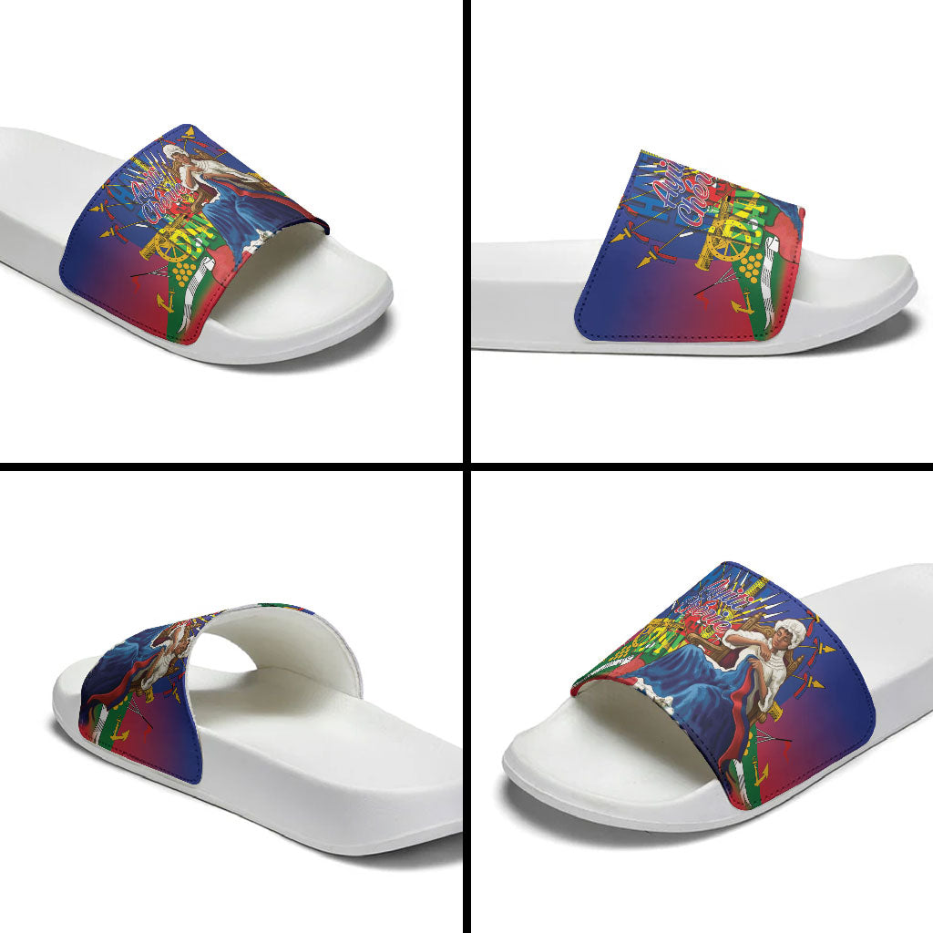 Catherine Flon Haiti Flag Day Slide Sandals Ayiti Cherie Coat Of Arms