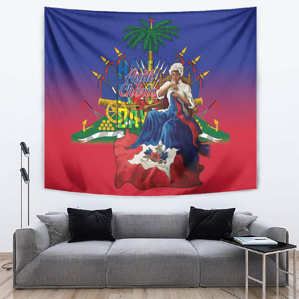 Catherine Flon Haiti Flag Day Tapestry Ayiti Cherie Coat Of Arms