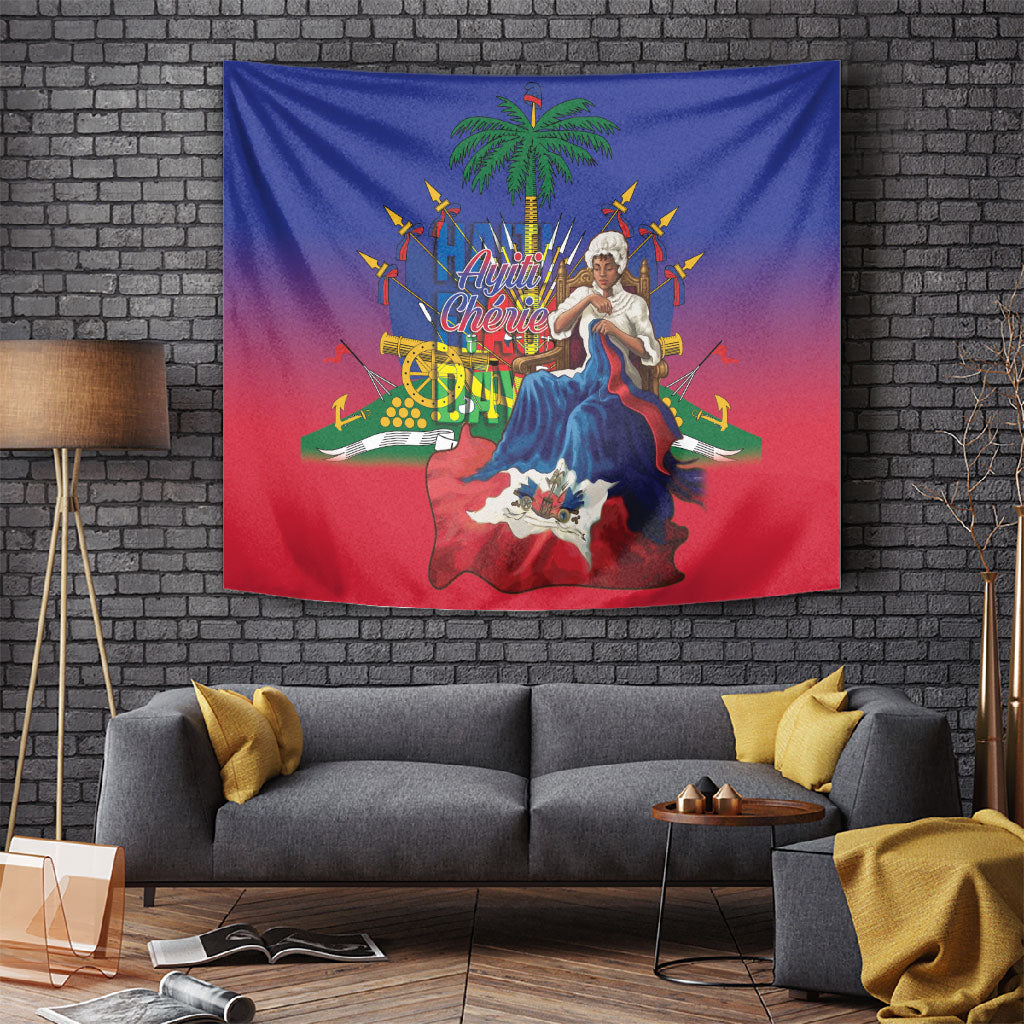 Catherine Flon Haiti Flag Day Tapestry Ayiti Cherie Coat Of Arms