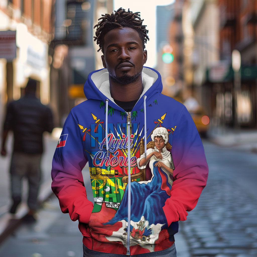 Catherine Flon Haiti Flag Day Zip Hoodie Ayiti Cherie Coat Of Arms