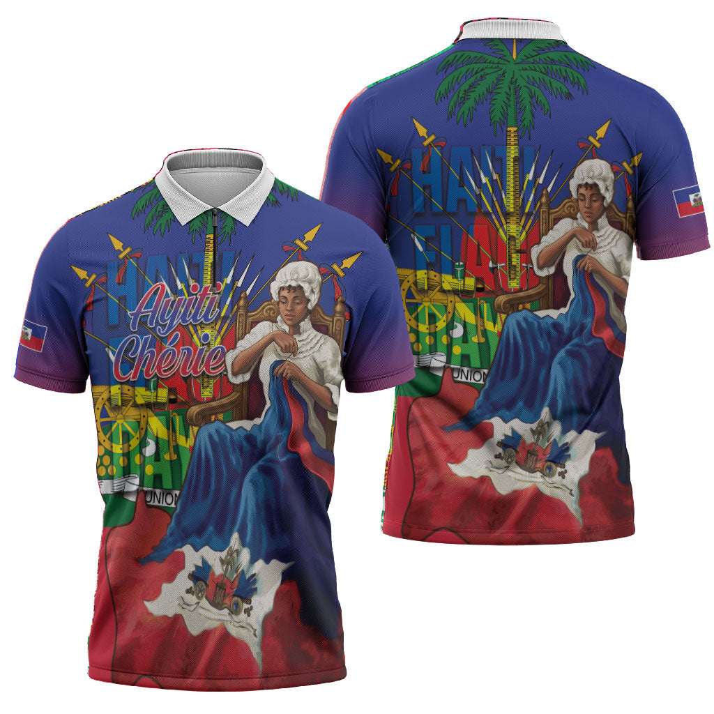 Catherine Flon Haiti Flag Day Zipper Polo Shirt Ayiti Cherie Coat Of Arms