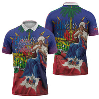 Catherine Flon Haiti Flag Day Zipper Polo Shirt Ayiti Cherie Coat Of Arms