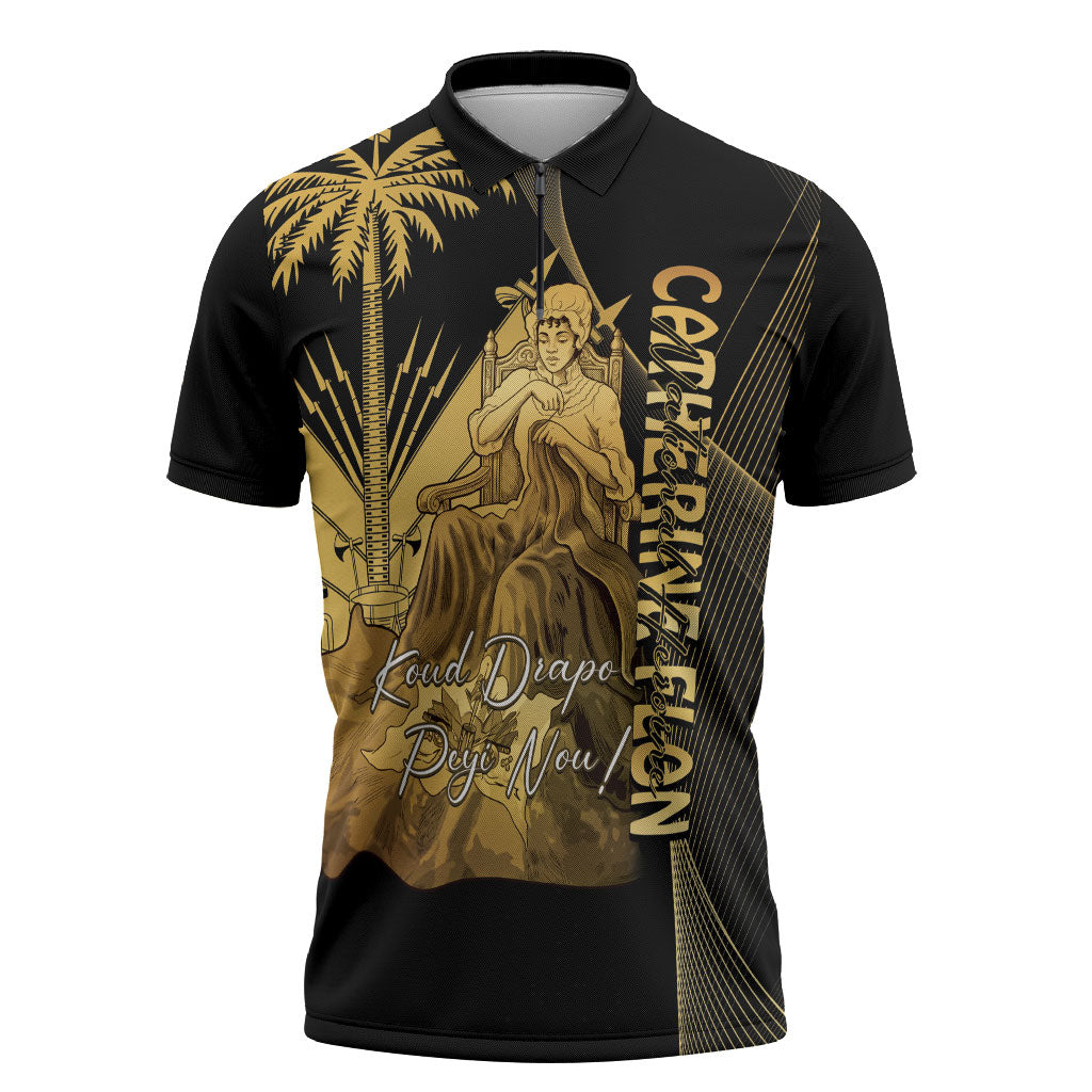 Catherine Flon Haiti Flag Day Zipper Polo Shirt National Heroine Koud Drapo Peyi Nou