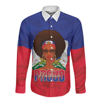 Personalized Haiti Flag Day Long Sleeve Button Shirt Haitian Women Proud Flag Wave Style