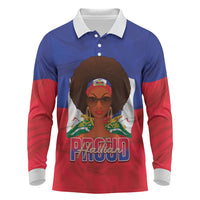 Personalized Haiti Flag Day Long Sleeve Polo Shirt Haitian Women Proud Flag Wave Style