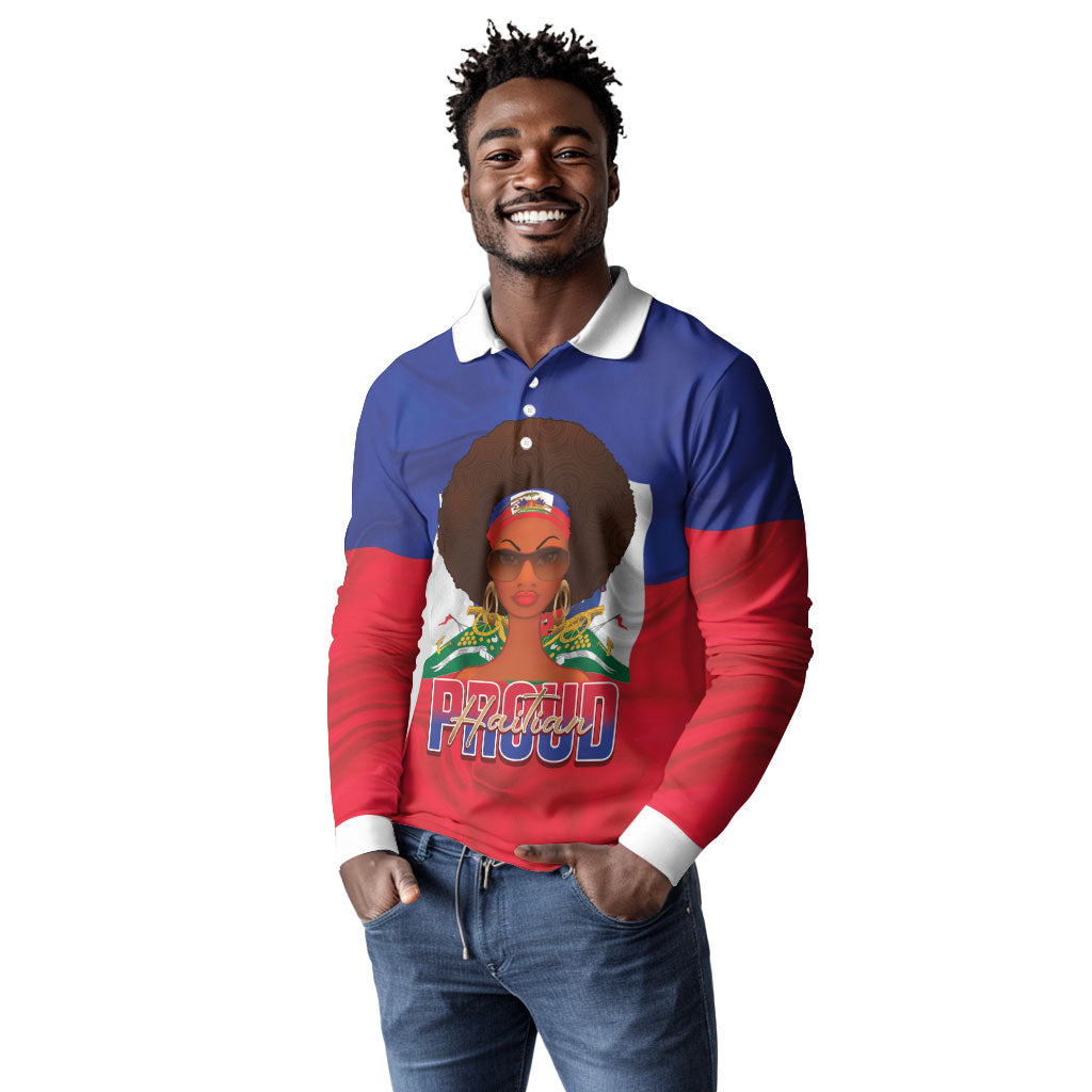Personalized Haiti Flag Day Long Sleeve Polo Shirt Haitian Women Proud Flag Wave Style