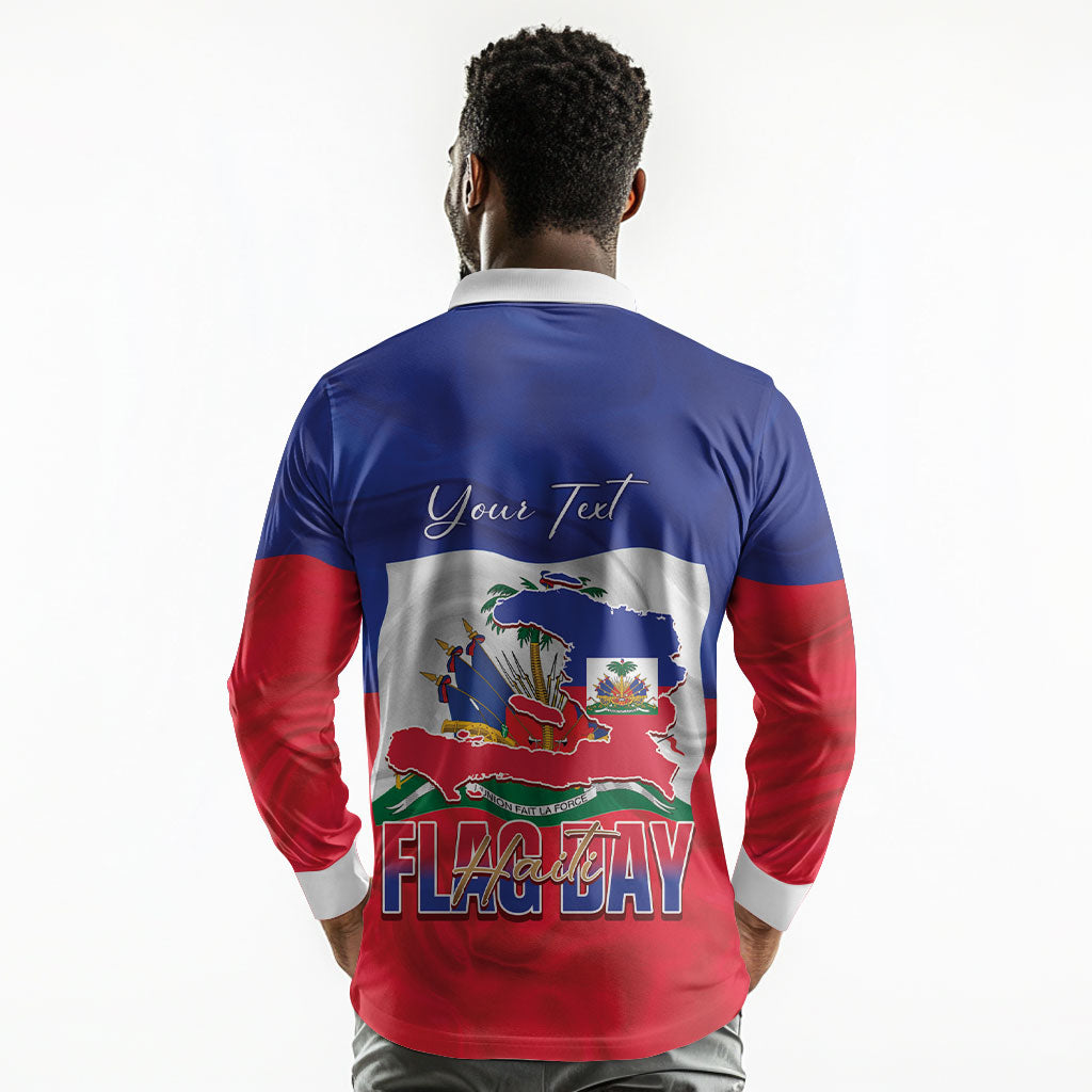 Personalized Haiti Flag Day Long Sleeve Polo Shirt Haitian Women Proud Flag Wave Style