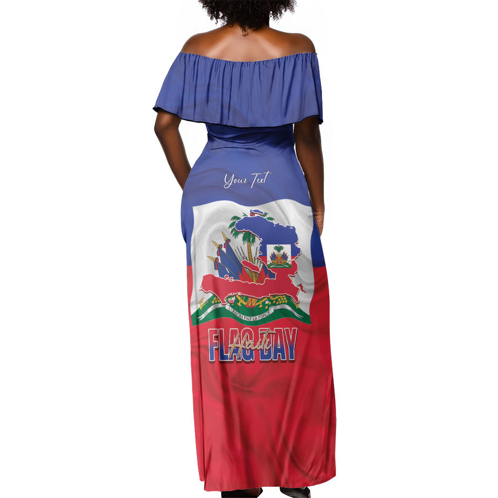 Personalized Haiti Flag Day Off Shoulder Maxi Dress Haitian Women Proud Flag Wave Style