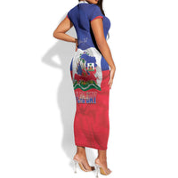 Personalized Haiti Flag Day Short Sleeve Bodycon Dress Haitian Women Proud Flag Wave Style