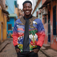 Haiti Flag Day Bomber Jacket Haitian Blood American Heart Eagle With Flag