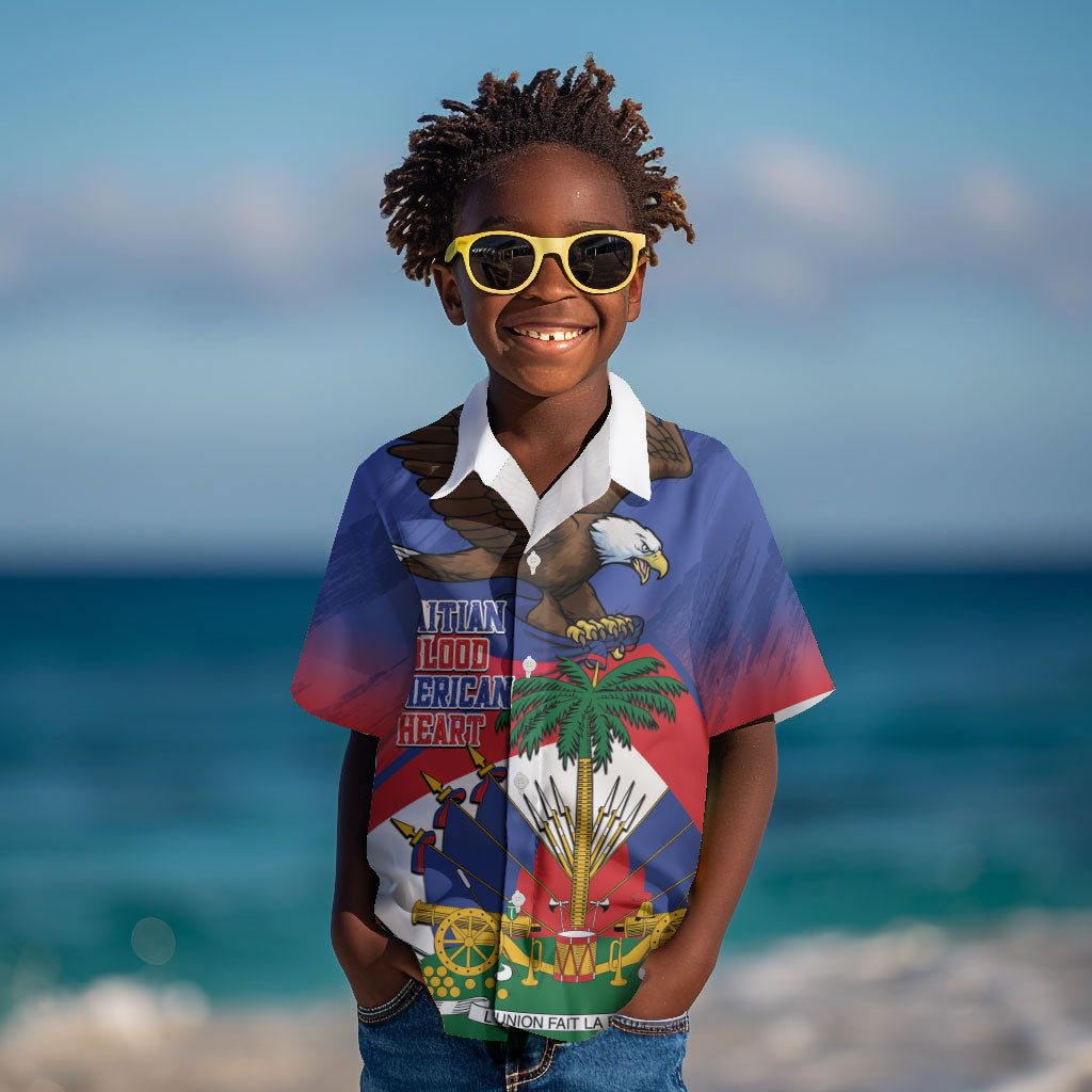 Haiti Flag Day Kid Hawaiian Shirt Haitian Blood American Heart Eagle With Flag