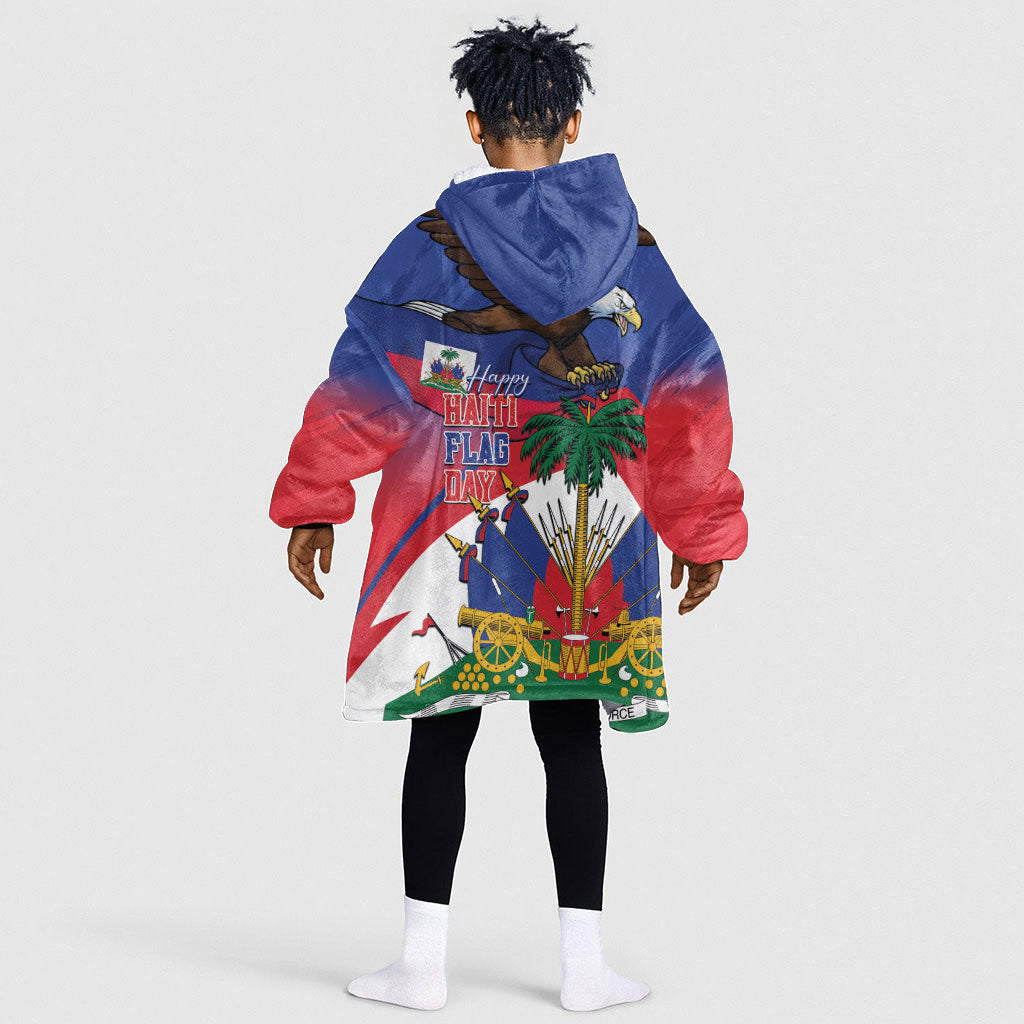 Haiti Flag Day Kid Wearable Blanket Hoodie Haitian Blood American Heart Eagle With Flag