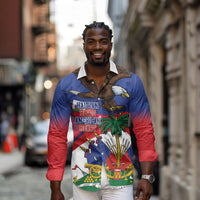 Haiti Flag Day Long Sleeve Button Shirt Haitian Blood American Heart Eagle With Flag