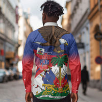 Haiti Flag Day Long Sleeve Button Shirt Haitian Blood American Heart Eagle With Flag