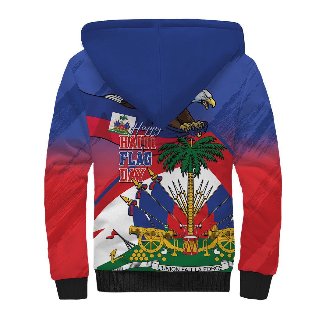Haiti Flag Day Sherpa Hoodie Haitian Blood American Heart Eagle With Flag
