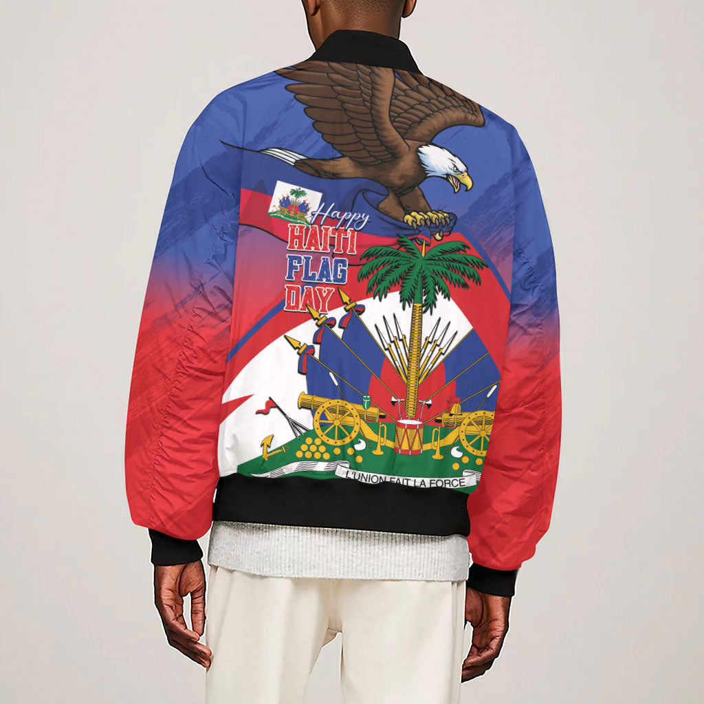 Haiti Flag Day Sleeve Zip Bomber Jacket Haitian Blood American Heart Eagle With Flag