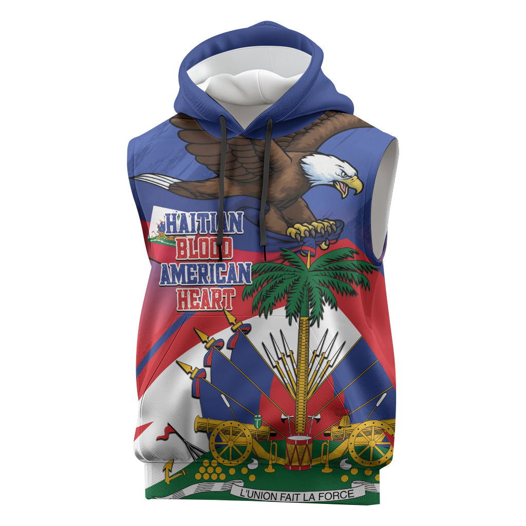 Haiti Flag Day Sleeveless Hoodie Haitian Blood American Heart Eagle With Flag