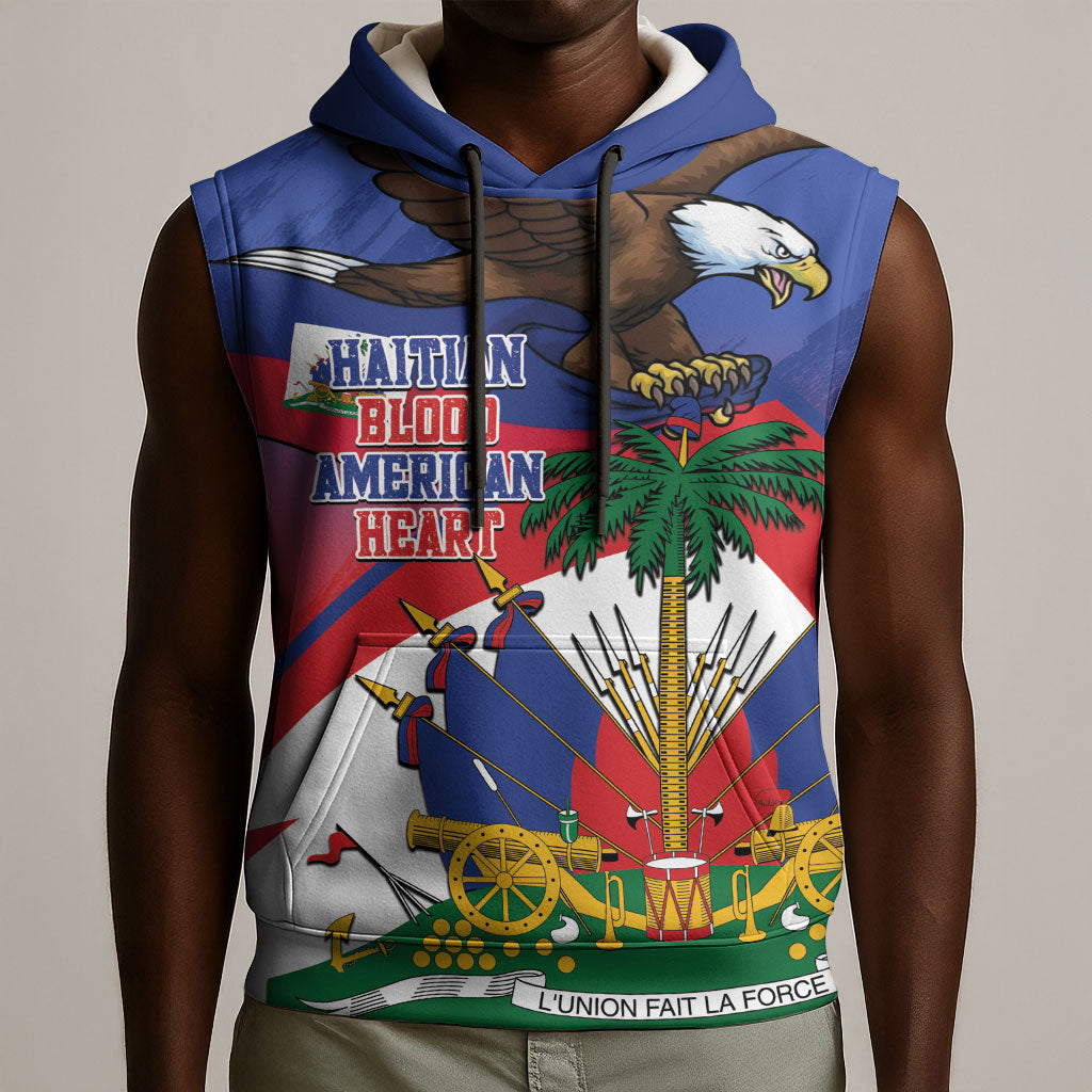 Haiti Flag Day Sleeveless Hoodie Haitian Blood American Heart Eagle With Flag