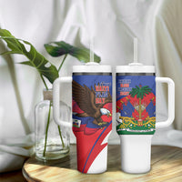 Haiti Flag Day Tumbler With Handle Haitian Blood American Heart Eagle With Flag