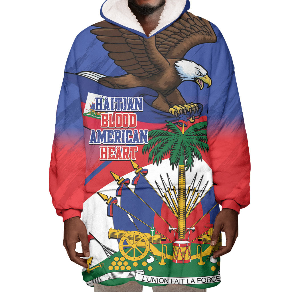 Haiti Flag Day Wearable Blanket Hoodie Haitian Blood American Heart Eagle With Flag