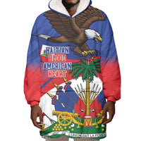 Haiti Flag Day Wearable Blanket Hoodie Haitian Blood American Heart Eagle With Flag
