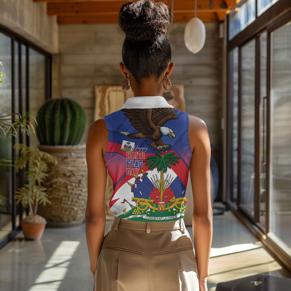 Haiti Flag Day Women Sleeveless Polo Shirt Haitian Blood American Heart Eagle With Flag