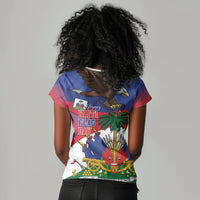 Haiti Flag Day Women V-Neck T-Shirt Haitian Blood American Heart Eagle With Flag