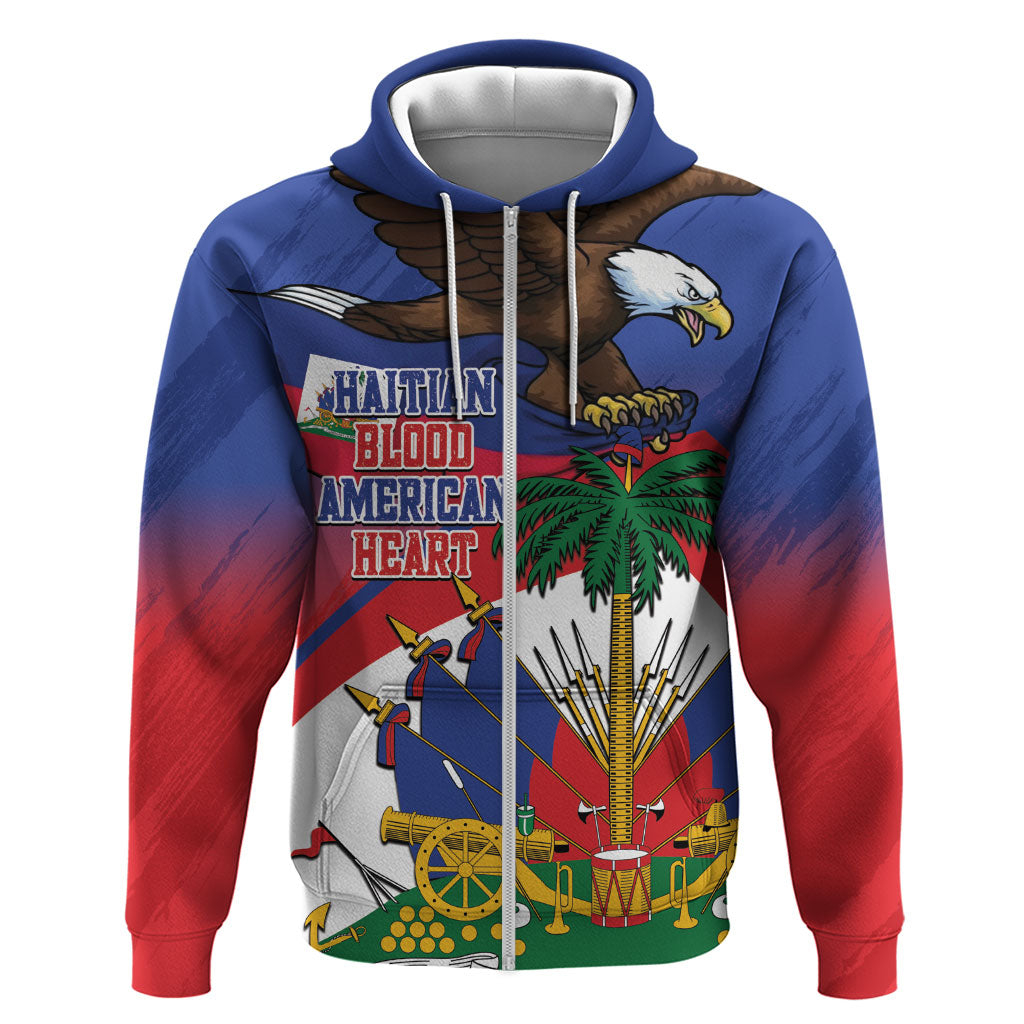 Haiti Flag Day Zip Hoodie Haitian Blood American Heart Eagle With Flag