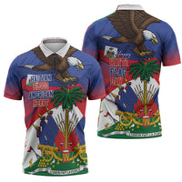 Haiti Flag Day Zipper Polo Shirt Haitian Blood American Heart Eagle With Flag