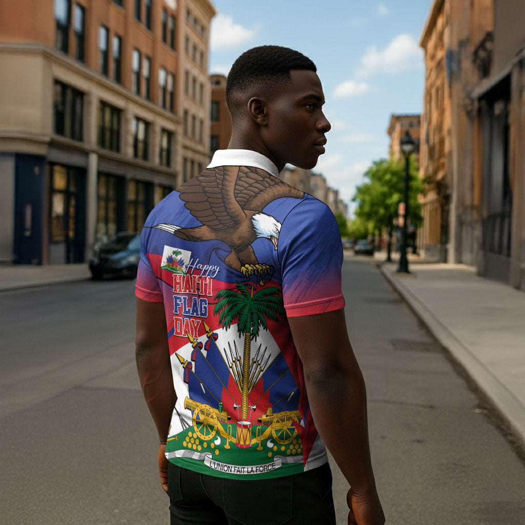 Haiti Flag Day Zipper Polo Shirt Haitian Blood American Heart Eagle With Flag