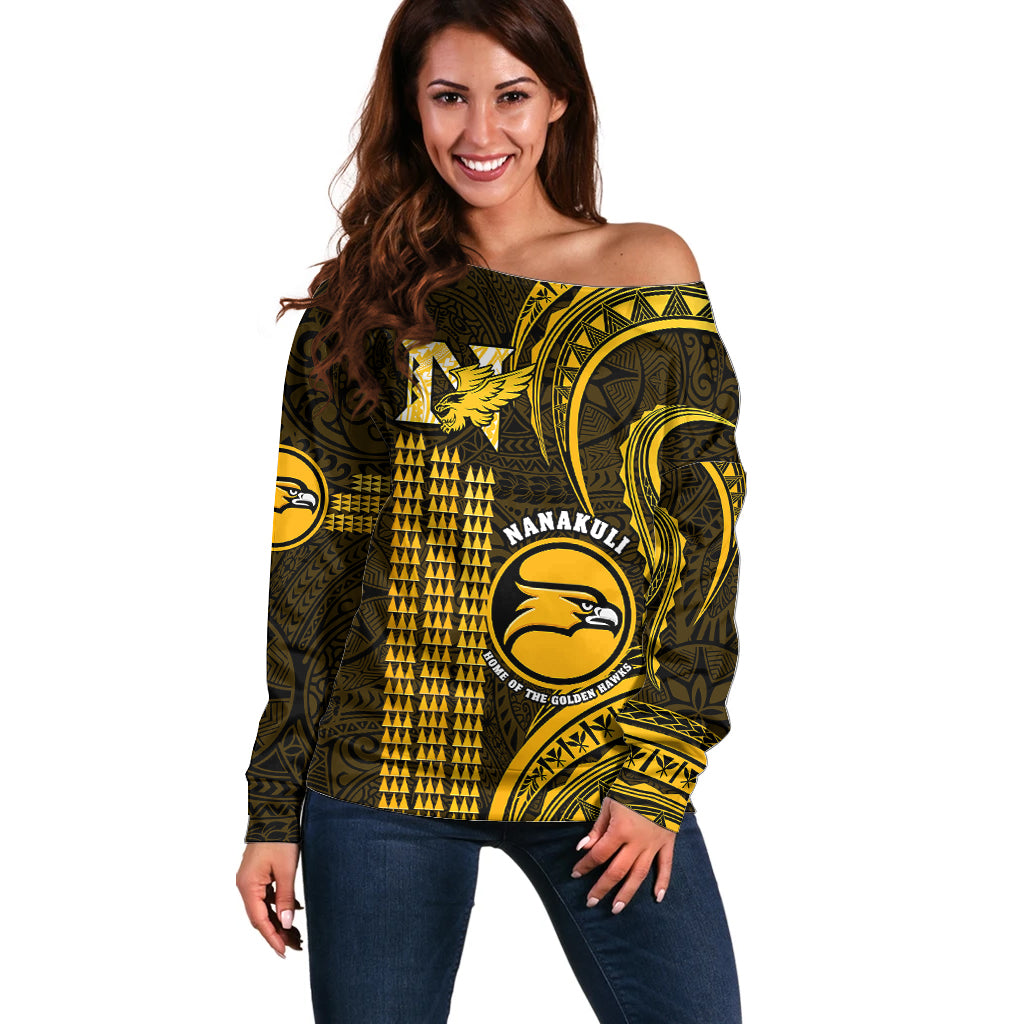 Hawaii Nanakuli High And Intermediate School Off Shoulder Sweater Polynesian Kakau Pattern - Wonder Print Shop