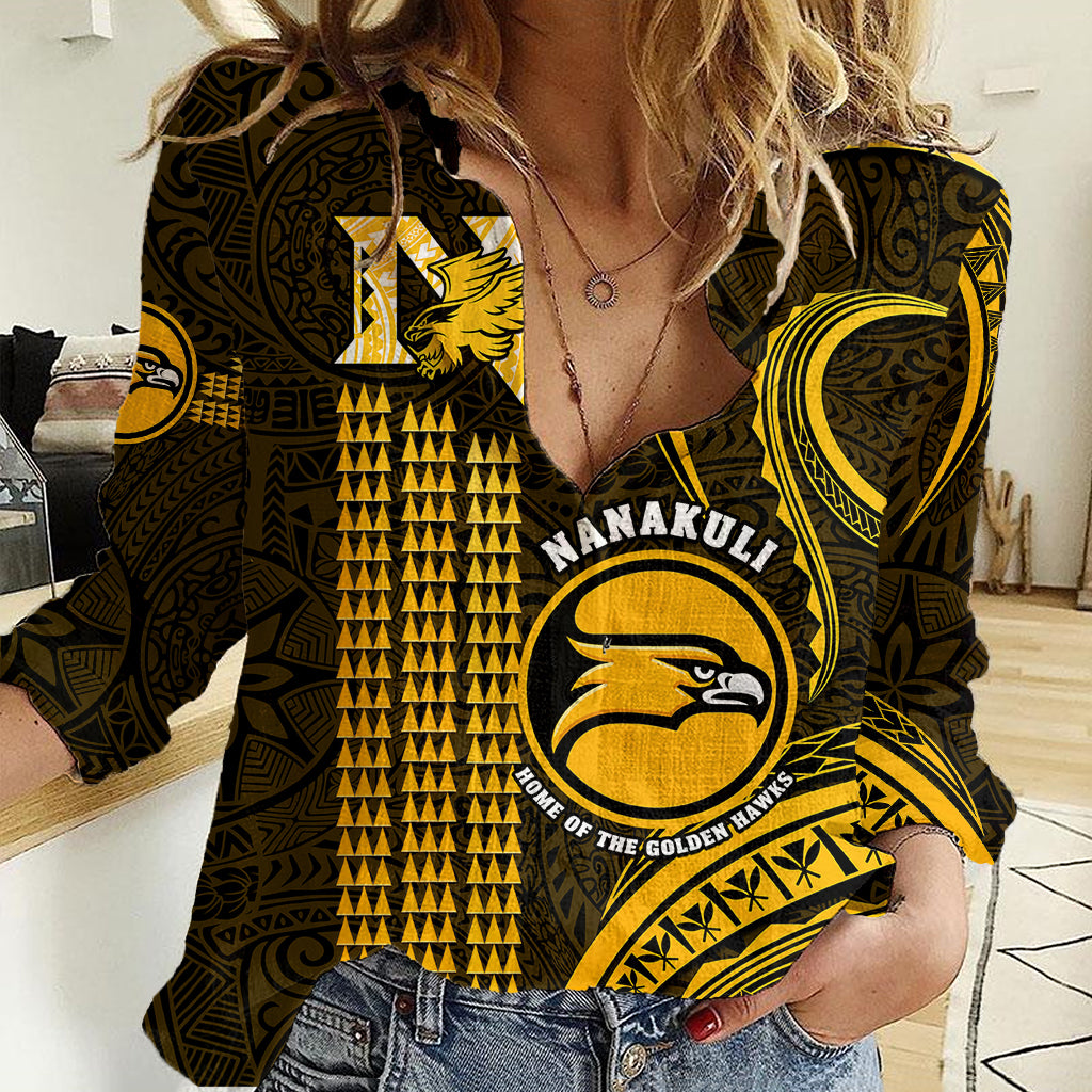 Hawaii Nanakuli High And Intermediate School Women Casual Shirt Polynesian Kakau Pattern - Wonder Print Shop