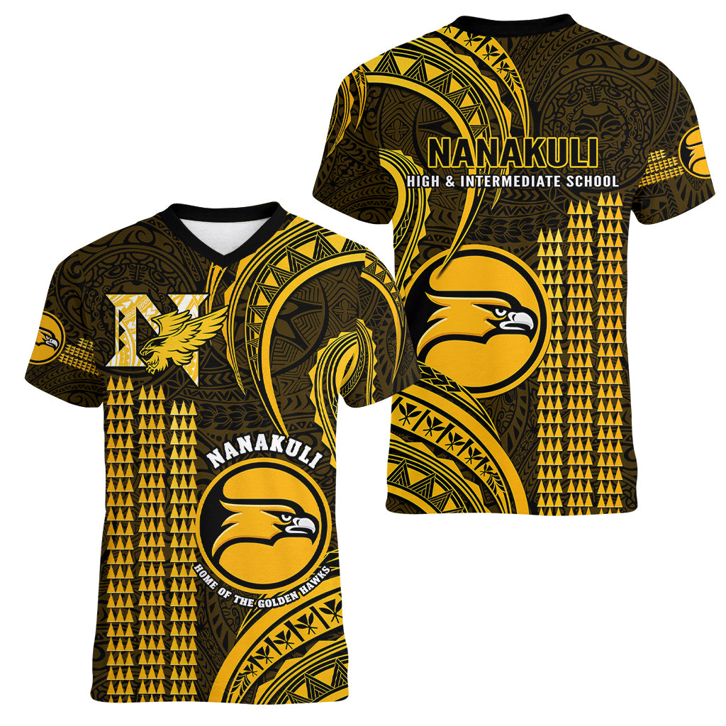 Hawaii Nanakuli High And Intermediate School Women V Neck T Shirt Polynesian Kakau Pattern - Wonder Print Shop