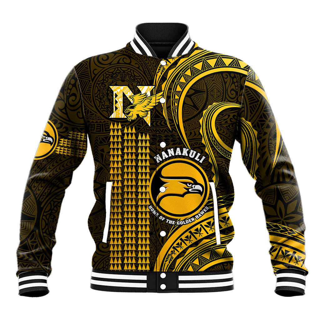 Personalised Hawaii Nanakuli High And Intermediate School Baseball Jacket Polynesian Kakau Pattern - Wonder Print Shop