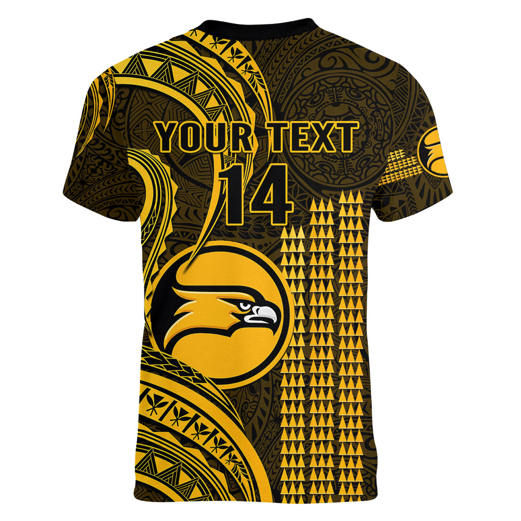 Personalised Hawaii Nanakuli High And Intermediate School Women V Neck T Shirt Polynesian Kakau Pattern - Wonder Print Shop