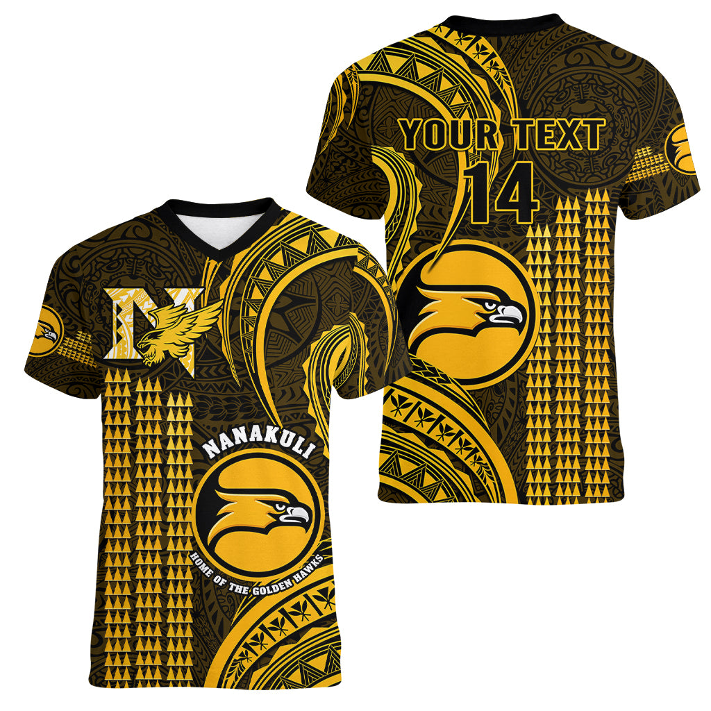 Personalised Hawaii Nanakuli High And Intermediate School Women V Neck T Shirt Polynesian Kakau Pattern - Wonder Print Shop